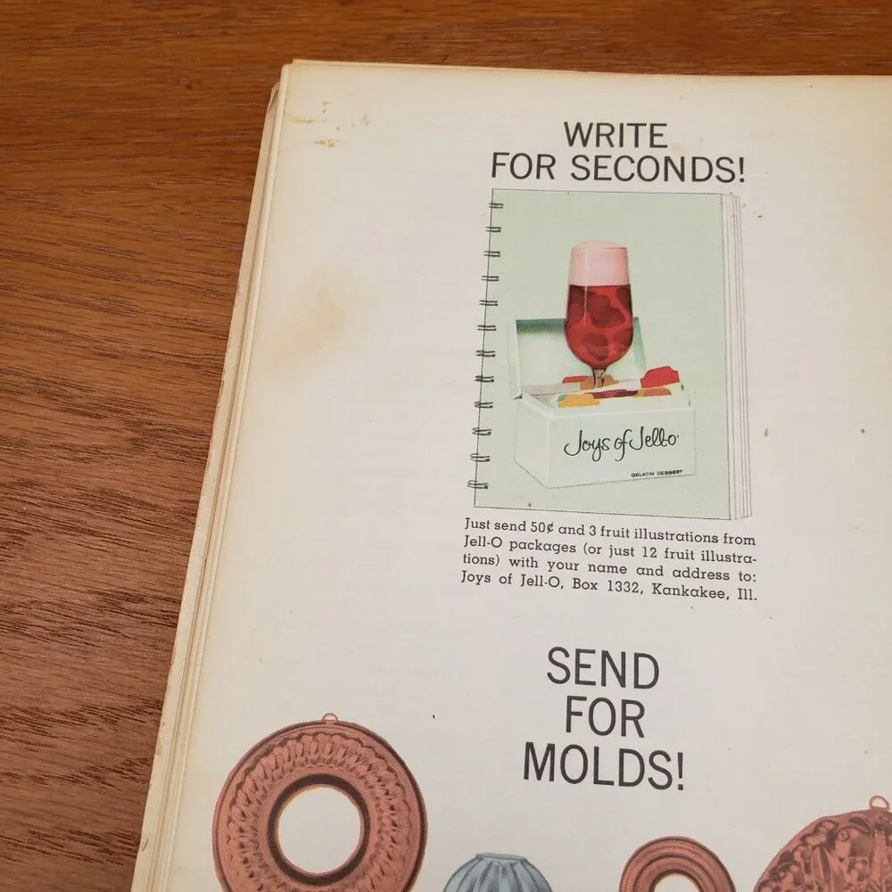 1963 Joys of Jell-O Cookbook Spiral Bound 1st Printing Vintage MCM Color Recipes